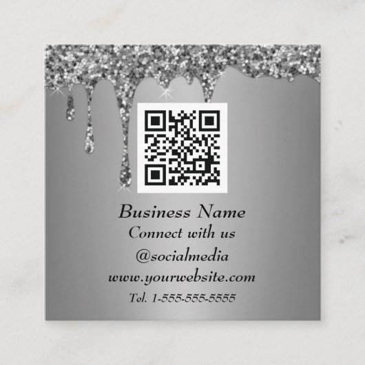 Professionele QR-code scannable Silver Glitter Dri Vierkante Visitekaartje (Voorkant)