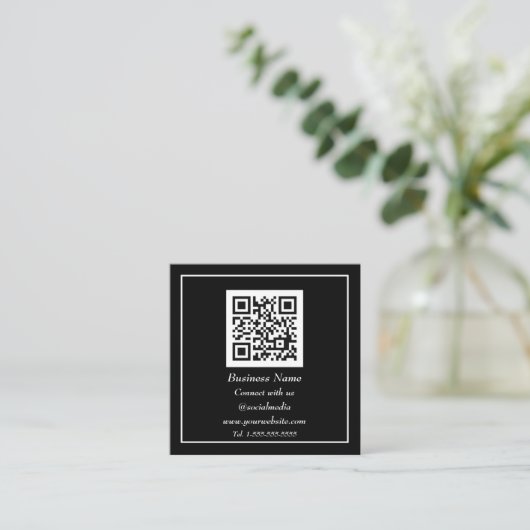Professionele QR-code Scannable Zwart Wit Vierkante Visitekaartje (Staand voorkant)