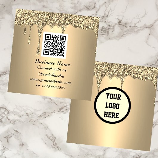Professionele QR-code schaalbaar Gold Glitter Vierkante Visitekaartje