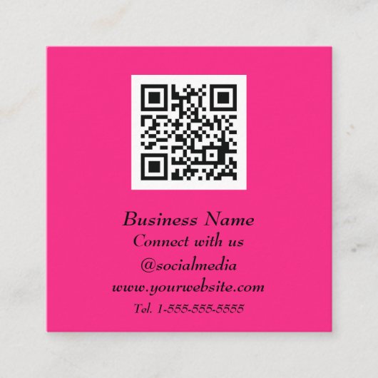 Professionele QR-code schaalbare magenta roze mode Vierkante Visitekaartje (Voorkant)