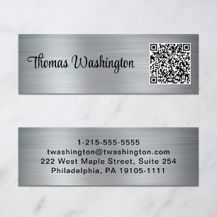 Professionele QR-code Stijlvol script Silver Mini Visitekaartje