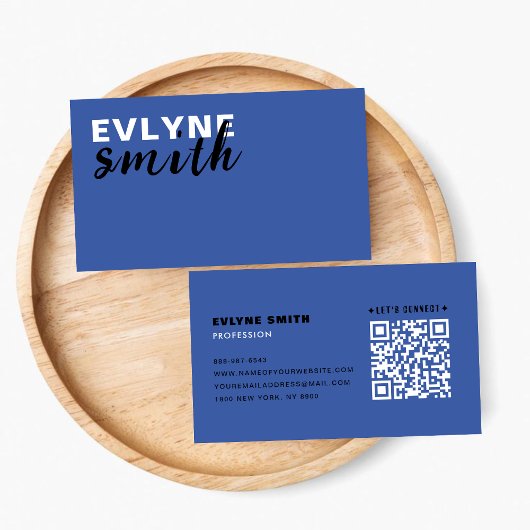 Professionele QR Code Uniek Pruisisch blauw Script Visitekaartje