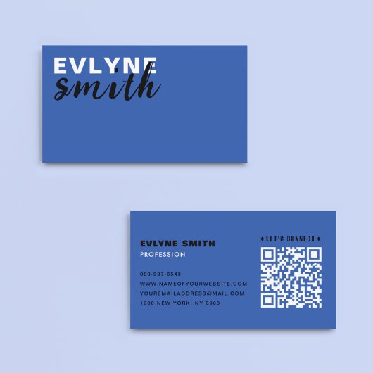 Professionele QR Code Uniek Pruisisch blauw Script Visitekaartje