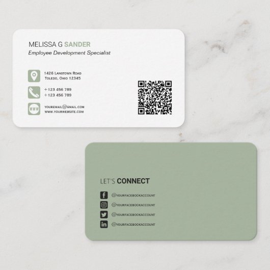 Professionele QR-code voor sociale media Groene Bu Visitekaartje (Voorkant / Achterkant)