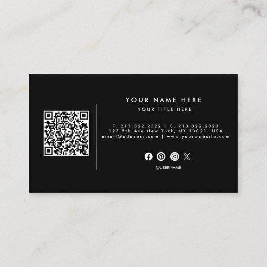 Professionele QR-code zwart-wit Visitekaartje (Achterkant)