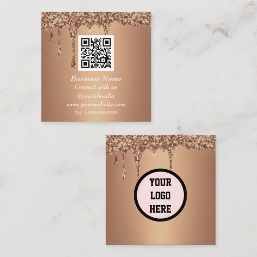Professionele QR Gold Glitter Sparkle Vierkante Visitekaartje (Voorkant / Achterkant)