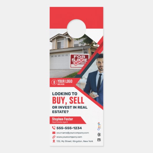 Professionele Red Real Estate Agent Kopen Verkopen Deurhanger (Voorkant)