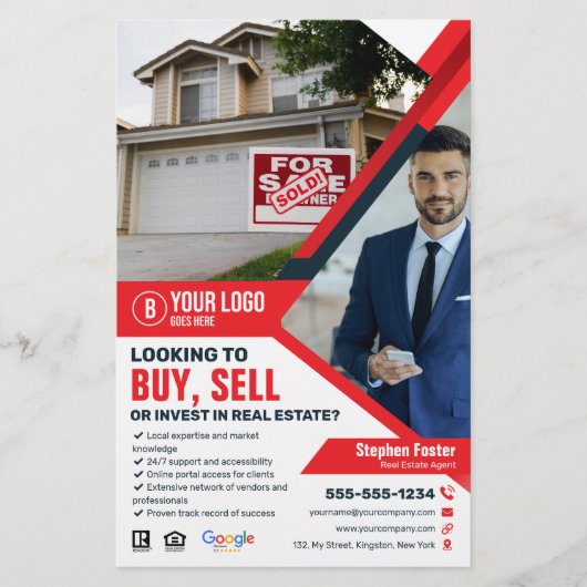 Professionele Red Real Estate Agent Kopen Verkopen Flyer (Voorkant)