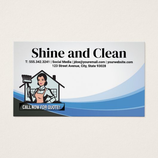 Professionele reiniger met bezem visitekaartje (Voorkant)