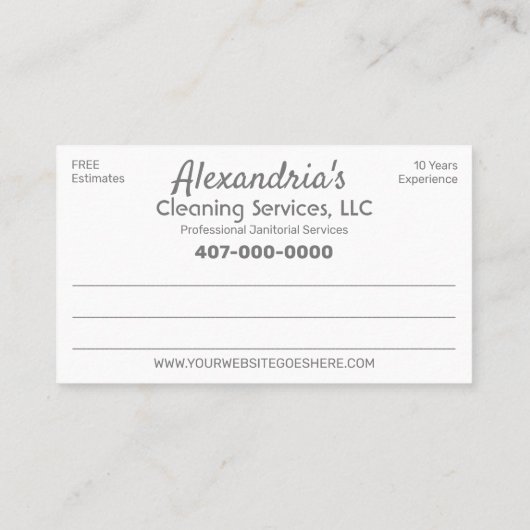 Professionele reiniging/joodse portionering visitekaartje (Achterkant)