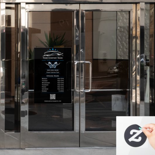 Professionele reparatie van auto's, kantooruren raamsticker (Kantoordeur)