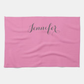 Professionele retro  roze add jouw naam theedoek (Horizontaal)