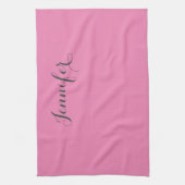 Professionele retro roze add jouw naam theedoek (Verticaal)