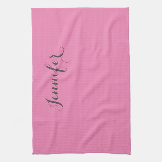 Professionele retro  roze add jouw naam theedoek (Verticaal)
