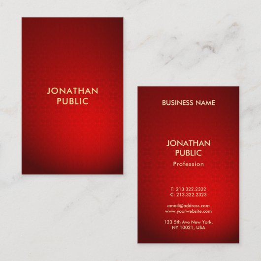 Professionele Rode Damast Gouden Tekst Sjabloon Mo Visitekaartje (Voorkant / Achterkant)