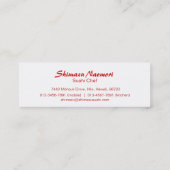 Professionele rode witte sushi chef-visitekaartje mini visitekaartje (Achterkant)