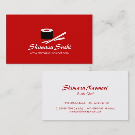 Professionele rode witte sushi chef-visitekaartje visitekaartje (Voorkant / Achterkant)