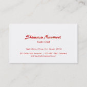 Professionele rode witte sushi chef-visitekaartje visitekaartje (Achterkant)