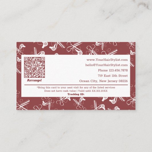 Professionele rokerige topaas & witte kapper kortingskaartje (Achterkant)