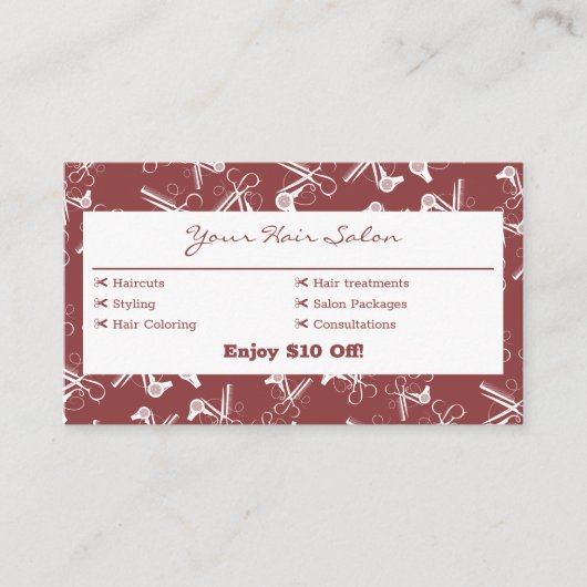 Professionele rokerige topaas & witte kapper kortingskaartje (Voorkant)