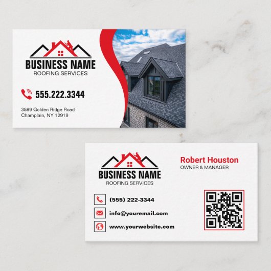 Professionele Rood Dakbedekking Services QR Code Visitekaartje (Voorkant / Achterkant)
