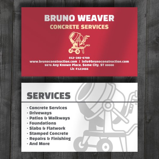 Professionele Rood voor Betonconstructie Diensten Visitekaartje