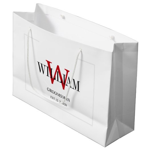 Professionele Rood & Wit Groomsmen Minimalist Groot Cadeauzakje (Voorkant Gekanteld)