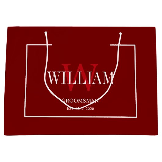 Professionele Rood & Wit Groomsmen Minimalist Groot Cadeauzakje (Voorkant)