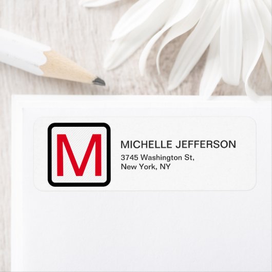 Professionele Rood Wit Monogram Moderne Vlakte Etiket (Insitu)