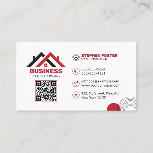 Professionele Rood & Witte Dakbedekking Bouw Visitekaartje (Voorkant)