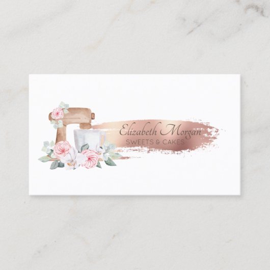 Professionele Roos Gold Brush Stroke Mixer Flowers Visitekaartje (Voorkant)