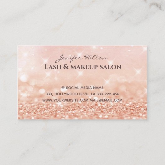 Professionele roos gouden bokeh vlinder make-up visitekaartje (Achterkant)