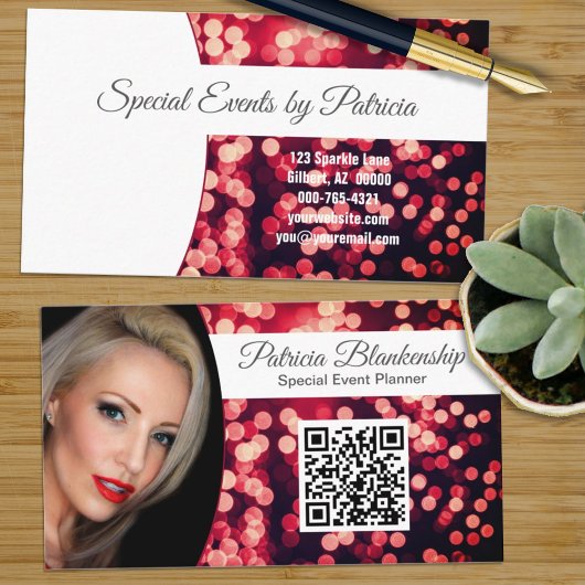 Professionele Rosy Red Bokeh - Aangepaste foto QR Visitekaartje