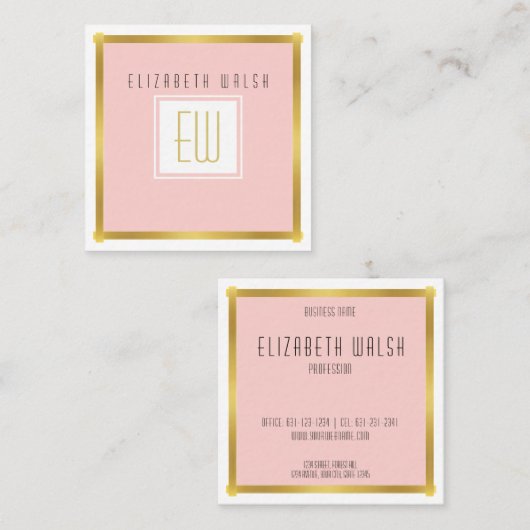 Professionele roze Blush en Gold Kaart Design Vierkante Visitekaartje (Voorkant / Achterkant)