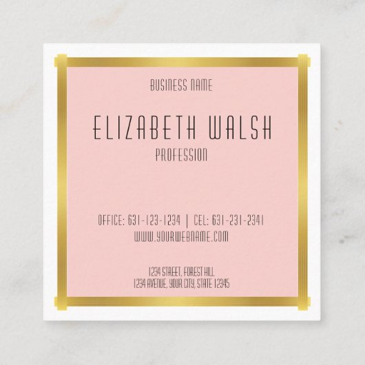 Professionele Roze Blush en Gouden Kaart Ontwerp Vierkante Visitekaartje (Achterkant)