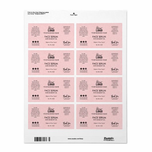 Professionele roze druppelflessolie Serum Etiket (Full Sheet)