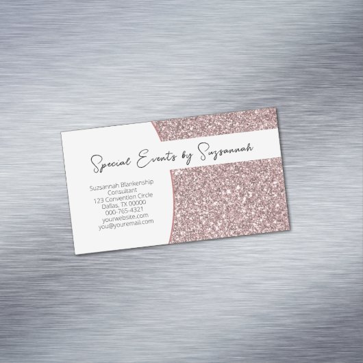 Professionele Roze Faux Glitter Custom Magnetisch Visitekaartje (Voorbeeld)