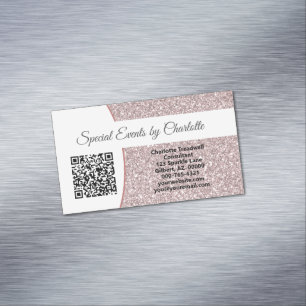 Professionele roze Faux Glitter Custom QR Code Magnetisch Visitekaartje