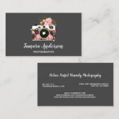Professionele roze Floral Camera Fotograaf grijs Visitekaartje (Voorkant / Achterkant)