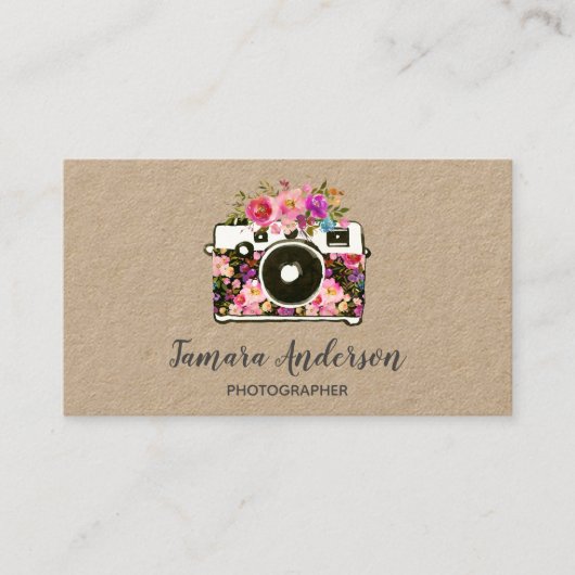 Professionele roze Floral Camera Fotograaf Kraft Visitekaartje (Voorkant)