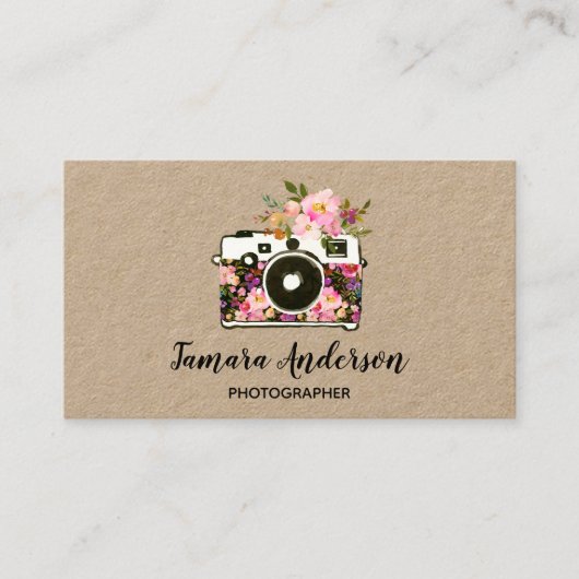Professionele roze Floral Camera Fotograaf Kraft Visitekaartje (Voorkant)