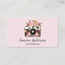 Professionele roze fotograaf met Floral camera Visitekaartje