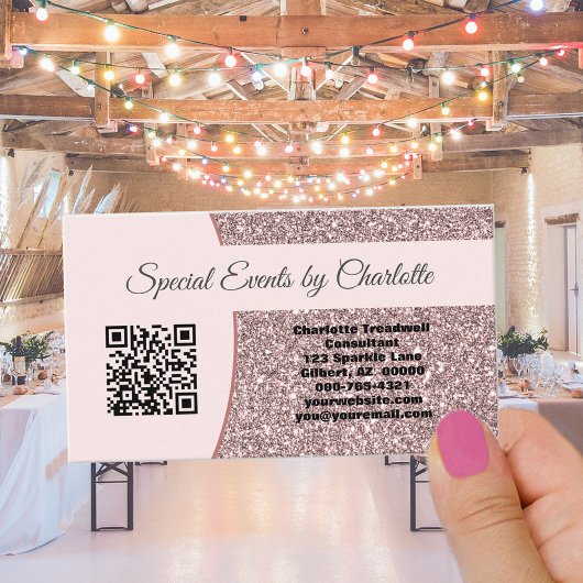 Professionele Roze Glitter Aangepaste QR-code Visitekaartje