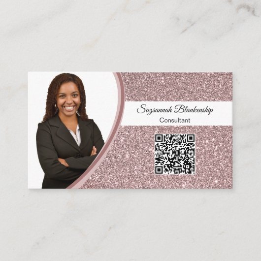 Professionele roze Glitter Custom Photo QR Code Visitekaartje (Voorkant)