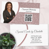 Professionele roze Glitter Custom Photo QR Code Visitekaartje