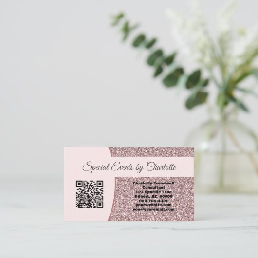 Professionele roze Glitter Custom QR Code Visitekaartje (Staand voorkant)