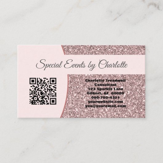 Professionele roze Glitter Custom QR Code Visitekaartje (Voorkant)