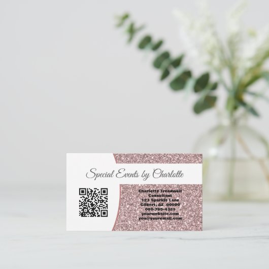 Professionele roze Glitter Custom QR Code Visitekaartje (Staand voorkant)
