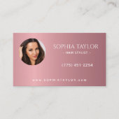 Professionele Roze Goud Foto QR Code Kapper Visitekaartje (Voorkant)