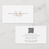 Professionele roze monogram minimalistische QR-cod Visitekaartje (Voorkant / Achterkant)